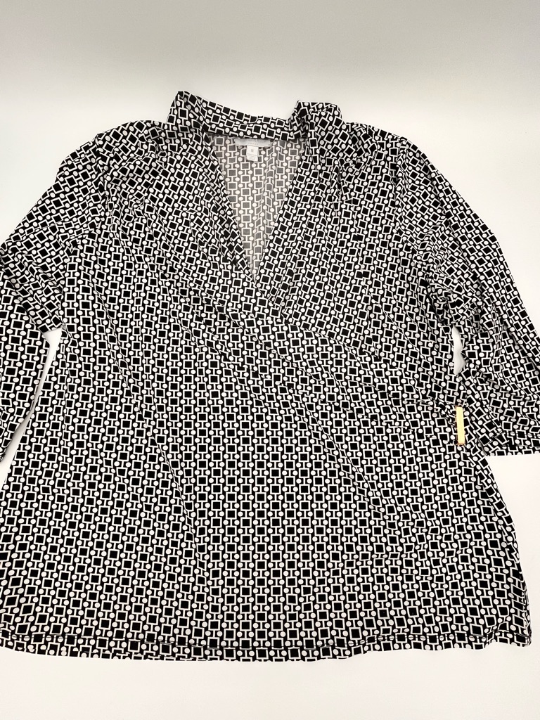 Charter Club Woman Black & White Geometric Faux Wrap-Style Tunic Plus Size 1x